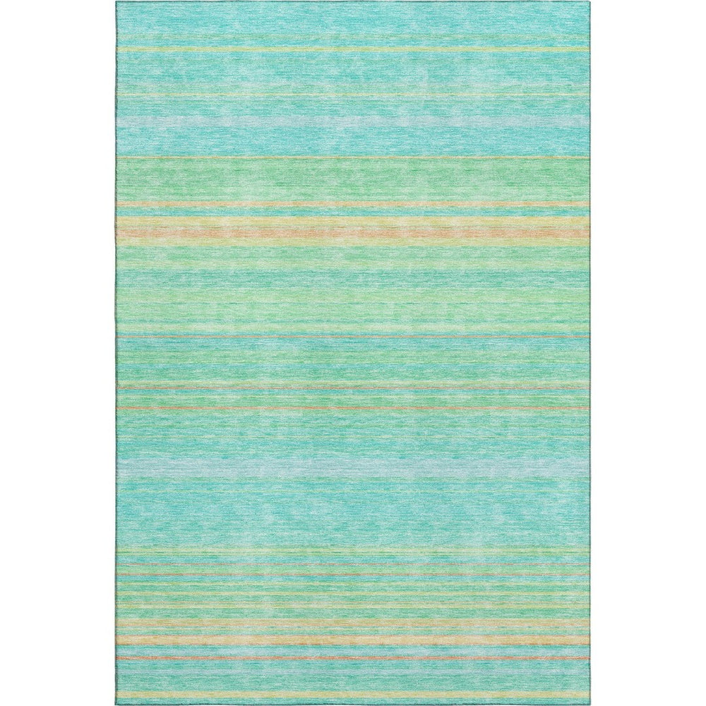 HomeRoots 8' X 10' Aqua Yellow & Peach Striped Washable Area Rug – UV Protected, Durable & Stylish Essential! 677289