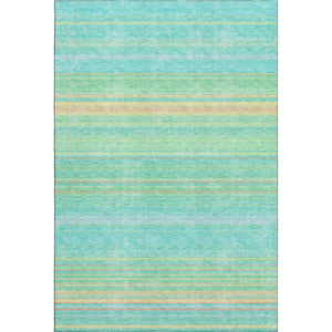 HomeRoots 8' X 10' Aqua Yellow & Peach Striped Washable Area Rug – UV Protected, Durable & Stylish Essential! 677289