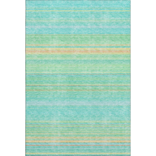 HomeRoots 8' X 10' Aqua Yellow & Peach Striped Washable Area Rug – UV Protected, Durable & Stylish Essential! 677289