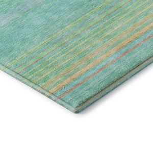 HomeRoots 8' X 10' Aqua Yellow & Peach Striped Washable Area Rug – UV Protected, Durable & Stylish Essential! 677289