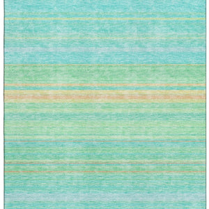HomeRoots 8' X 10' Aqua Yellow & Peach Striped Washable Area Rug – UV Protected, Durable & Stylish Essential! 677289