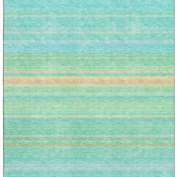 HomeRoots 8' X 10' Aqua Yellow & Peach Striped Washable Area Rug – UV Protected, Durable & Stylish Essential! 677289