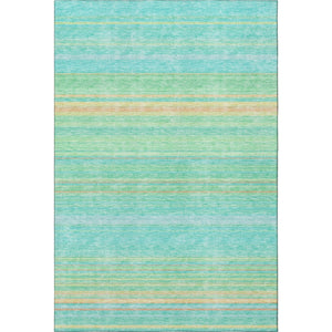 HomeRoots 8' X 10' Aqua Yellow & Peach Striped Washable Area Rug – UV Protected, Durable & Stylish Essential! 677289