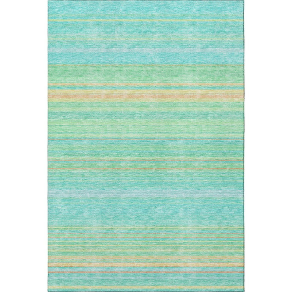 HomeRoots 8' X 10' Aqua Yellow & Peach Striped Washable Area Rug – UV Protected, Durable & Stylish Essential! 677289