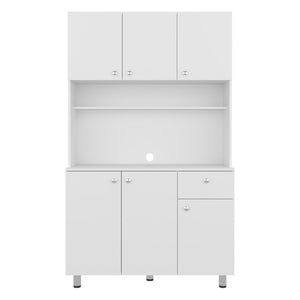 English Elm White Tall Kitchen Pantry Cabinet with Microwave Shelf Open and Enclosed Storage B062S01857