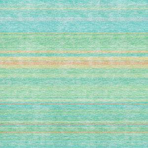 HomeRoots 9' X 12' Striped Aqua Yellow and Peach Area Rug – Washable, UV-Protected, Perfect for Families! 677290