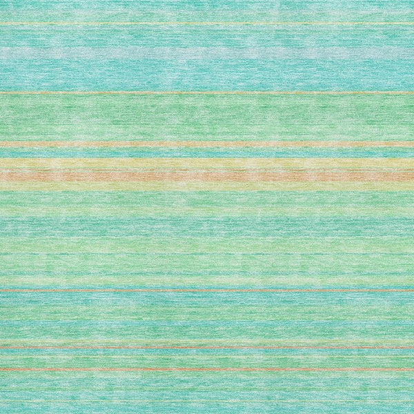HomeRoots 9' X 12' Striped Aqua Yellow and Peach Area Rug – Washable, UV-Protected, Perfect for Families! 677290