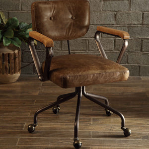 English Elm Vintage Swivel Office Chair in Whiskey Grain Leather with Nailhead Trim and Rolling 5-Star Base Brown B062P182752