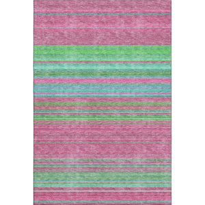 HomeRoots 5' X 8' Blush Green & Blue Striped Washable Area Rug - UV Protection, Stain-Resistant, Cozy Style! 677293