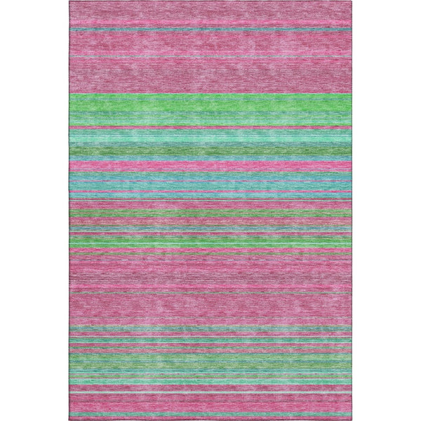 HomeRoots 5' X 8' Blush Green & Blue Striped Washable Area Rug - UV Protection, Stain-Resistant, Cozy Style! 677293