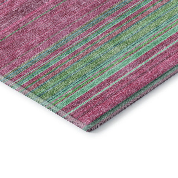 HomeRoots 5' X 8' Blush Green & Blue Striped Washable Area Rug - UV Protection, Stain-Resistant, Cozy Style! 677293