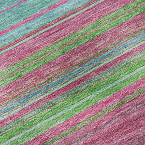 HomeRoots 5' X 8' Blush Green & Blue Striped Washable Area Rug - UV Protection, Stain-Resistant, Cozy Style! 677293