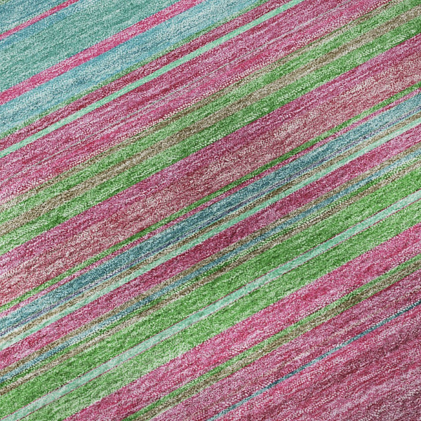 HomeRoots 5' X 8' Blush Green & Blue Striped Washable Area Rug - UV Protection, Stain-Resistant, Cozy Style! 677293