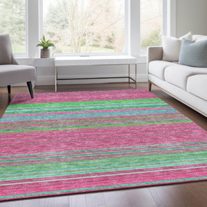 HomeRoots 5' X 8' Blush Green & Blue Striped Washable Area Rug - UV Protection, Stain-Resistant, Cozy Style! 677293