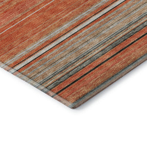 HomeRoots 8' Coral Gray and Beige Striped Washable Round Rug - UV Protected, Durable & Easy Care for Homes 677300