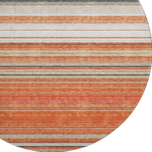 HomeRoots 8' Coral Gray and Beige Striped Washable Round Rug - UV Protected, Durable & Easy Care for Homes 677300