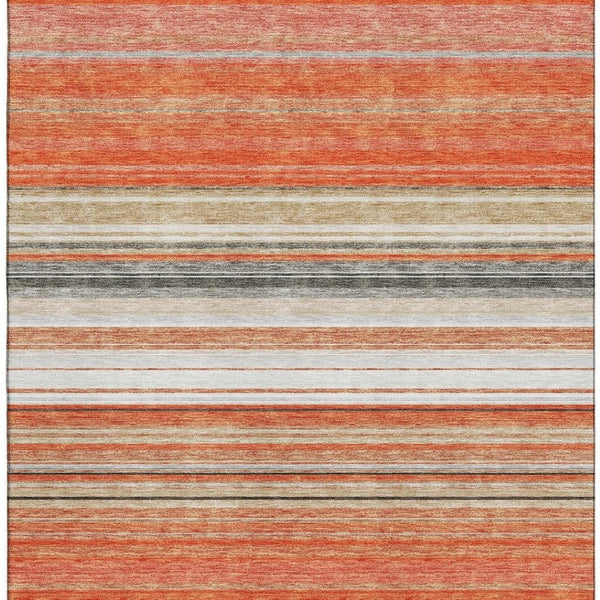 HomeRoots 8' X 10' Coral Gray & Beige Striped Area Rug - Stylish, Washable, UV-Protected for Family Spaces 677301