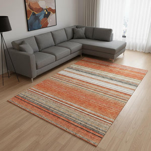 HomeRoots 9' X 12' Coral Gray Striped Washable Area Rug - Durable, UV-Protected, Stain-Resistant Design! 677302