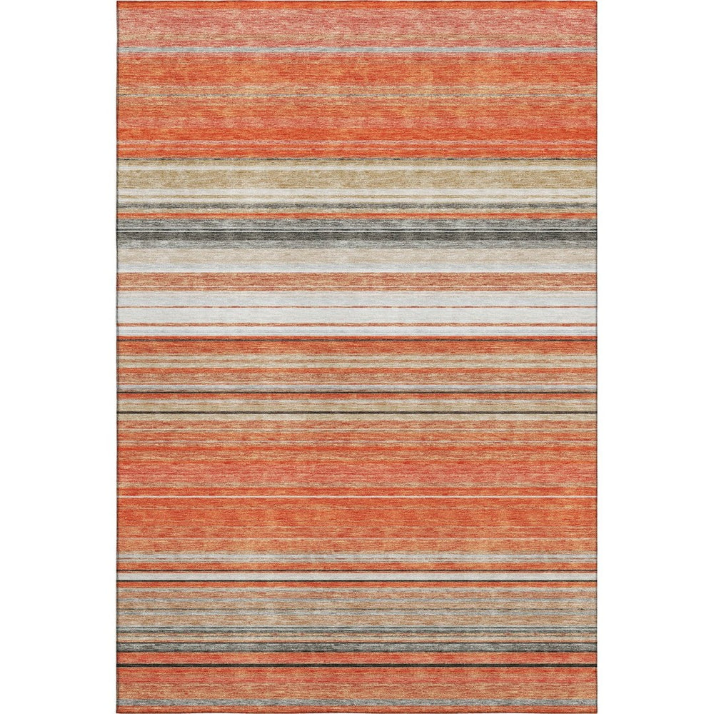 HomeRoots 9' X 12' Coral Gray Striped Washable Area Rug - Durable, UV-Protected, Stain-Resistant Design! 677302