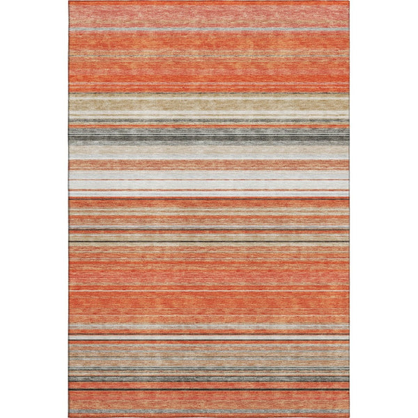 HomeRoots 9' X 12' Coral Gray Striped Washable Area Rug - Durable, UV-Protected, Stain-Resistant Design! 677302