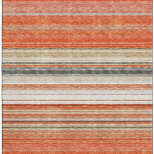 HomeRoots 9' X 12' Coral Gray Striped Washable Area Rug - Durable, UV-Protected, Stain-Resistant Design! 677302