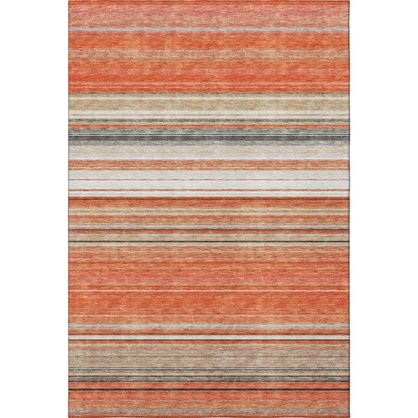 HomeRoots 9' X 12' Coral Gray Striped Washable Area Rug - Durable, UV-Protected, Stain-Resistant Design! 677302