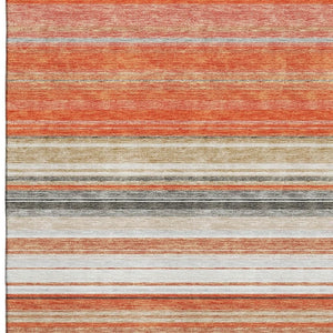 HomeRoots 10' X 14' Coral Gray and Beige Striped Washable Area Rug with UV Protection for Busy Homes 677303