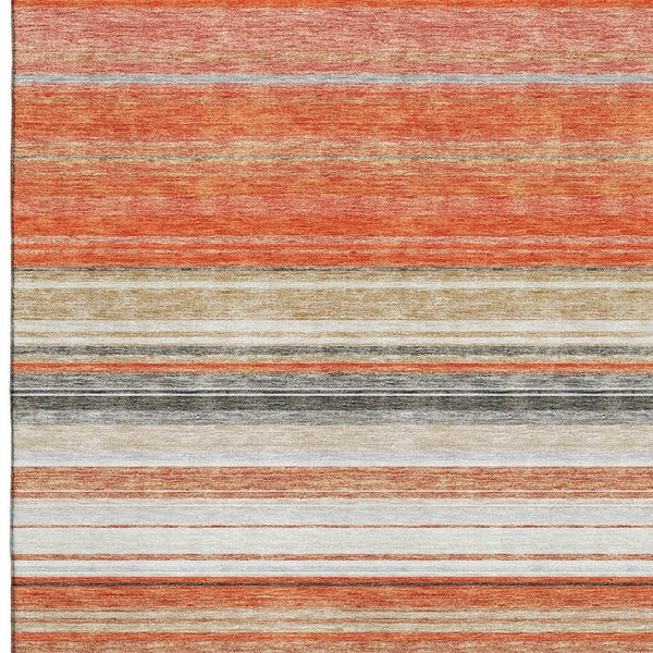 HomeRoots 10' X 14' Coral Gray and Beige Striped Washable Area Rug with UV Protection for Busy Homes 677303