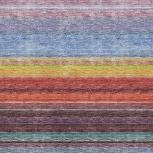 HomeRoots 5' X 8' Vibrant Lavender, Red & Orange Striped Area Rug - Washable, UV Protected for Indoor/Outdoor Use 677305
