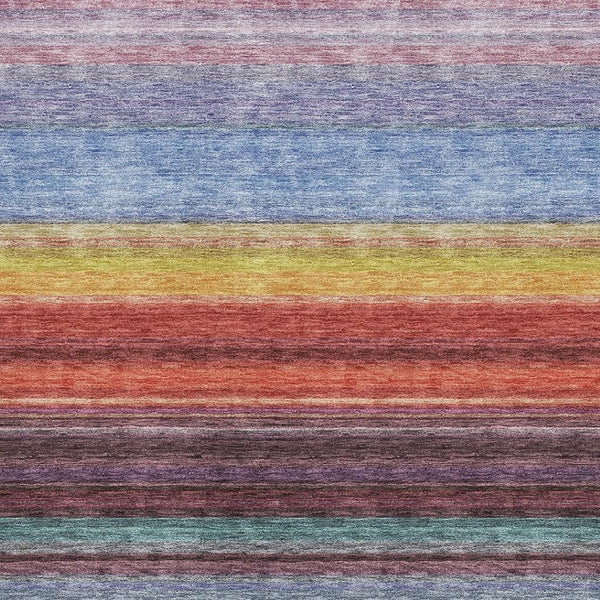 HomeRoots 5' X 8' Vibrant Lavender, Red & Orange Striped Area Rug - Washable, UV Protected for Indoor/Outdoor Use 677305
