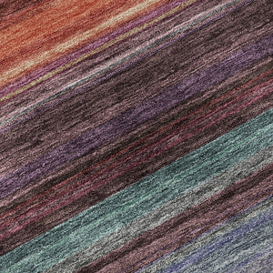HomeRoots 8' Vibrant Striped Round Rug in Lavender, Red & Orange – Washable, UV-Protected, Pet-Friendly Design 677306