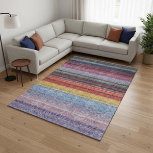 HomeRoots 8' X 10' Vibrant Lavender, Red & Orange Striped Area Rug - Stain Resistant, UV Protected, Easy Care! 677307