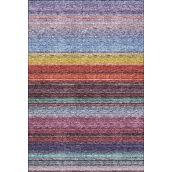 HomeRoots 8' X 10' Vibrant Lavender, Red & Orange Striped Area Rug - Stain Resistant, UV Protected, Easy Care! 677307