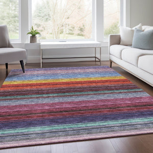 HomeRoots 8' X 10' Vibrant Lavender, Red & Orange Striped Area Rug - Stain Resistant, UV Protected, Easy Care! 677307