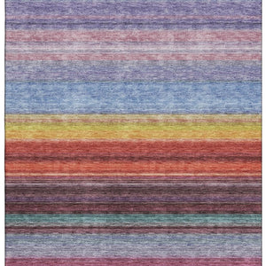 HomeRoots 8' X 10' Vibrant Lavender, Red & Orange Striped Area Rug - Stain Resistant, UV Protected, Easy Care! 677307