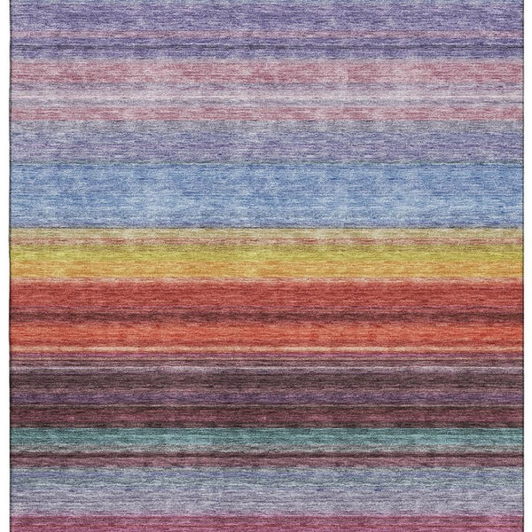 HomeRoots 8' X 10' Vibrant Lavender, Red & Orange Striped Area Rug - Stain Resistant, UV Protected, Easy Care! 677307