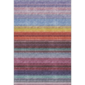 HomeRoots 8' X 10' Vibrant Lavender, Red & Orange Striped Area Rug - Stain Resistant, UV Protected, Easy Care! 677307