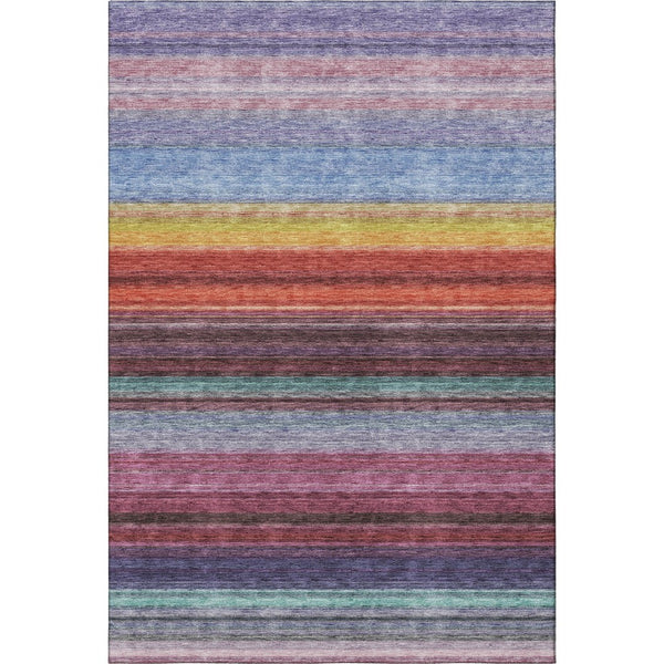 HomeRoots 8' X 10' Vibrant Lavender, Red & Orange Striped Area Rug - Stain Resistant, UV Protected, Easy Care! 677307