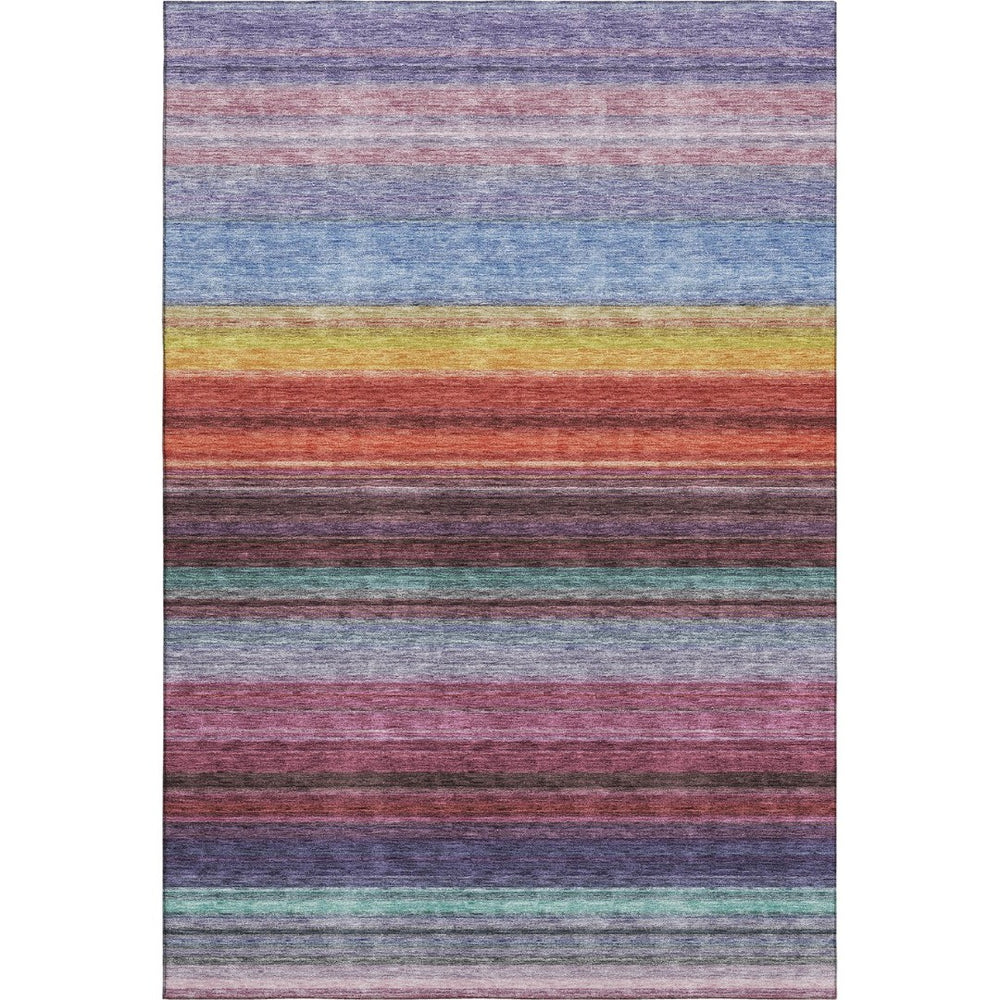 HomeRoots 9' X 12' Vibrant Lavender, Red & Orange Striped Washable Area Rug with UV Protection & Stain Resistance 677308