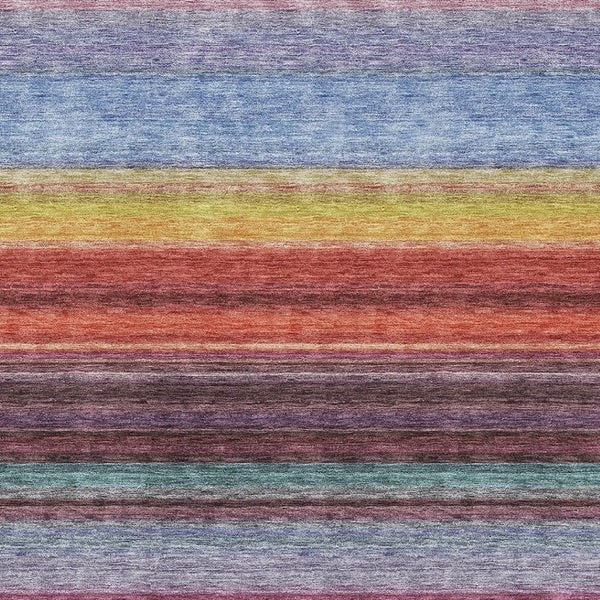HomeRoots 9' X 12' Vibrant Lavender, Red & Orange Striped Washable Area Rug with UV Protection & Stain Resistance 677308
