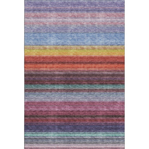 HomeRoots 10' Vibrant Striped Washable Area Rug in Lavender, Red & Orange – UV Protected for Busy Homes! 677309