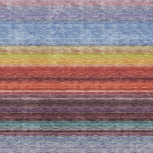 HomeRoots 10' Vibrant Striped Washable Area Rug in Lavender, Red & Orange – UV Protected for Busy Homes! 677309