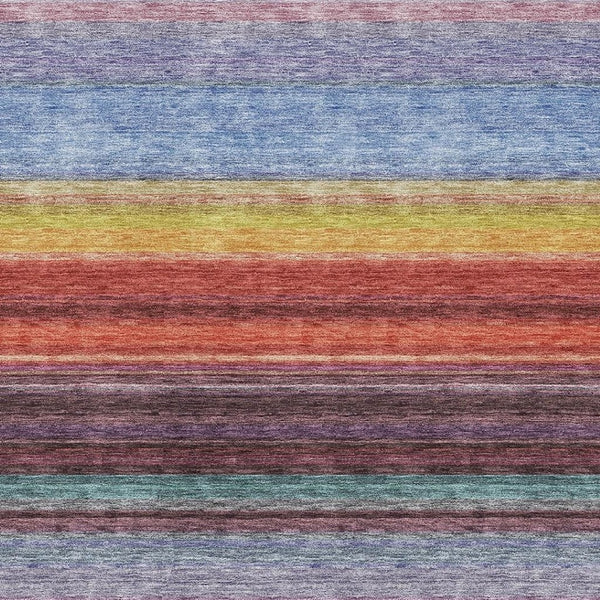 HomeRoots 10' Vibrant Striped Washable Area Rug in Lavender, Red & Orange – UV Protected for Busy Homes! 677309