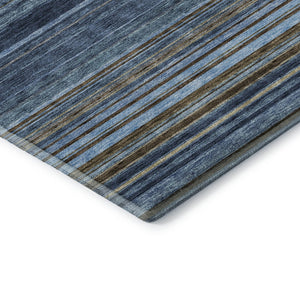 HomeRoots 5' X 8' Navy Blue Brown Taupe Striped Area Rug - Washable, UV Protected, Stain Resistant, Durable Design 677311