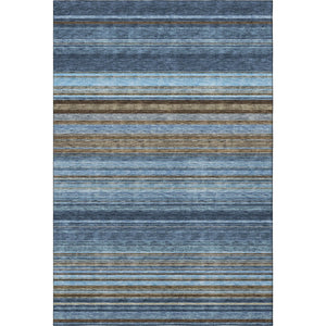 HomeRoots 5' X 8' Navy Blue Brown Taupe Striped Area Rug - Washable, UV Protected, Stain Resistant, Durable Design 677311