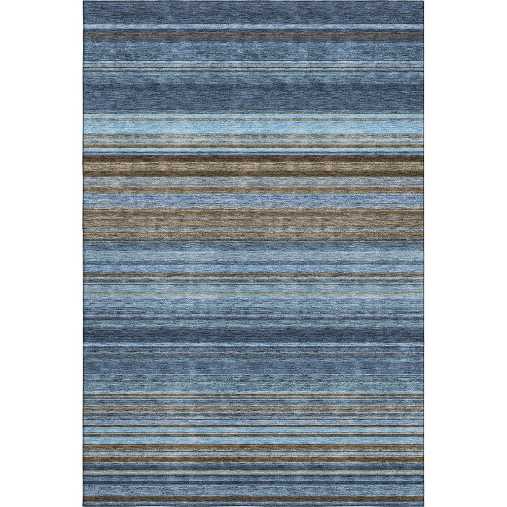 HomeRoots 8' X 10' Stylish Navy Blue, Brown & Taupe Striped Washable Area Rug with UV Protection & Stain Resistance 677313