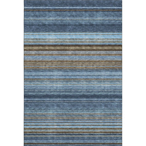 HomeRoots 8' X 10' Stylish Navy Blue, Brown & Taupe Striped Washable Area Rug with UV Protection & Stain Resistance 677313