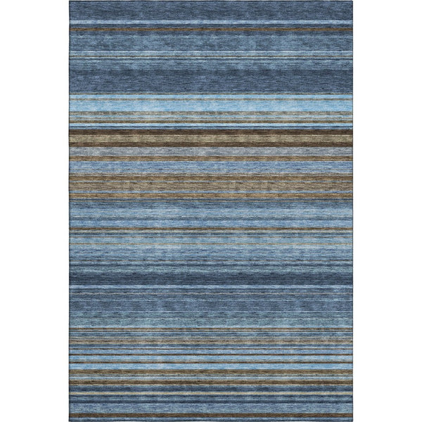HomeRoots 8' X 10' Stylish Navy Blue, Brown & Taupe Striped Washable Area Rug with UV Protection & Stain Resistance 677313