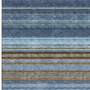 HomeRoots 8' X 10' Stylish Navy Blue, Brown & Taupe Striped Washable Area Rug with UV Protection & Stain Resistance 677313