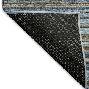 HomeRoots 9' X 12' Washable Navy Blue, Brown & Taupe Striped Area Rug with UV Protection for Busy Homes 677314